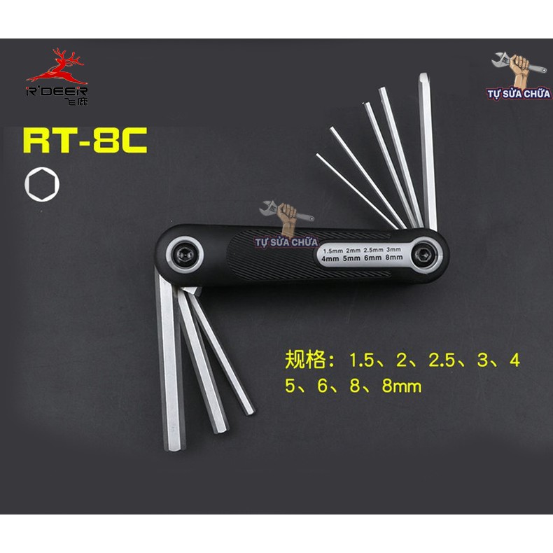 Bộ lục giác gấp 8 trong 1 cao cấp chính hãng R'deer RT-8C 1.5mm – 8mm, Hàng loại xịn