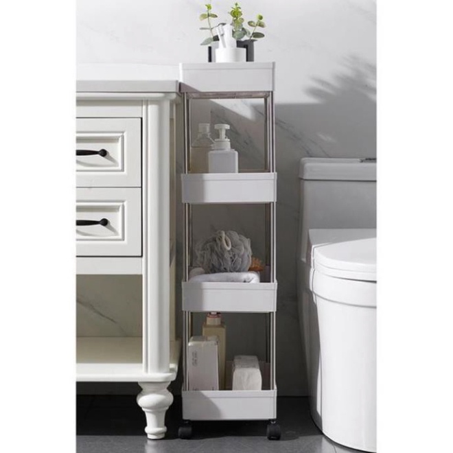 Kệ Spa Để  Đồ Đa Năng Thanh Inox - Giá Nhựa có lỗ Cao cấp[CÓ BÁNH XE] màu trắng