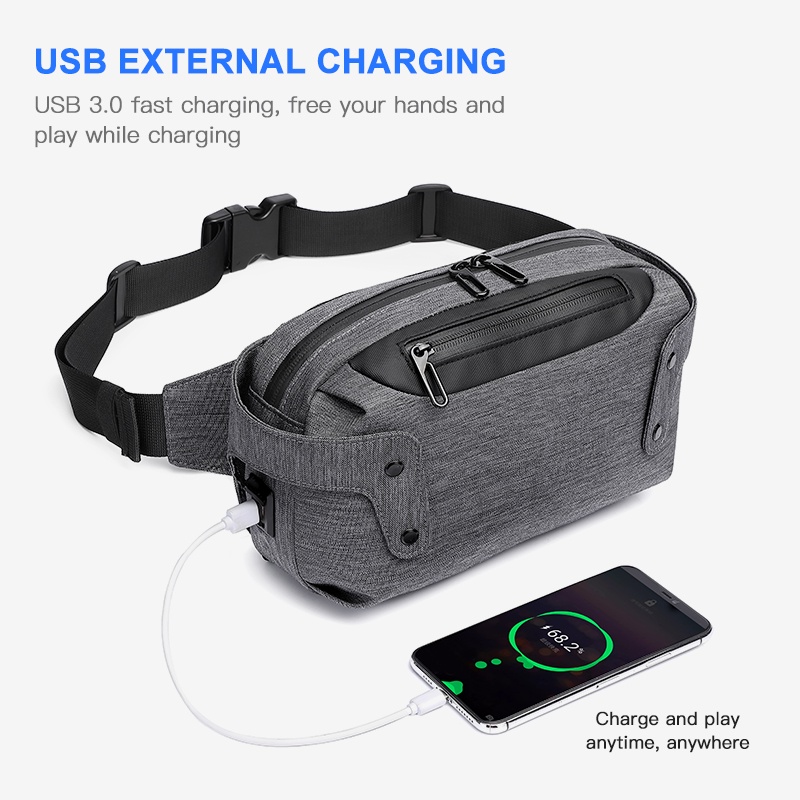 Túi đeo chéo Ozuko chống thấm nước có cổng sạc USB cho nam