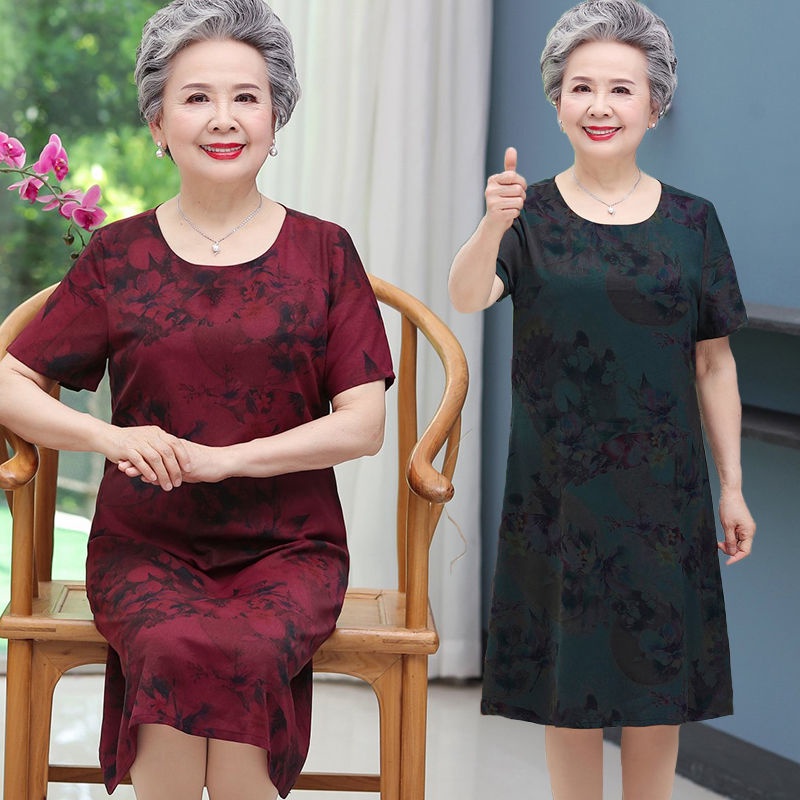 Váy ngắn tay bà ngoại mùa hè, váy dài cho người trung niên và người già