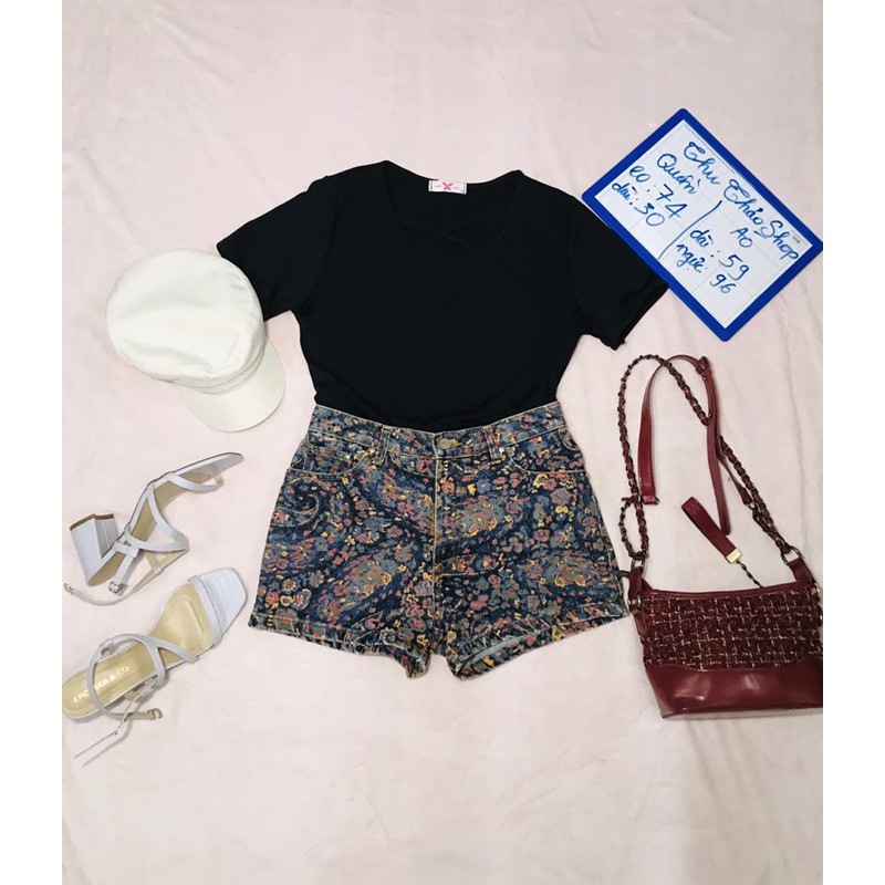 set bộ short jean hoa