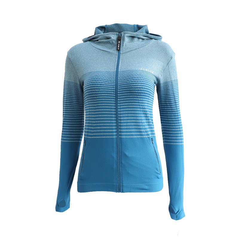 Áo khoác nữ thể thao tay dài có mũ, chất liệu dệt kim co giãn 4 chiều, áo tập gym, yoga, zumba, erobic