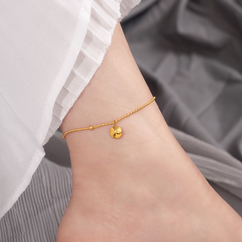 Lắc Chân Thép Titan Mạ Vàng 18k Không Phai Màu Thời Trang Đơn Giản Cho Nữ