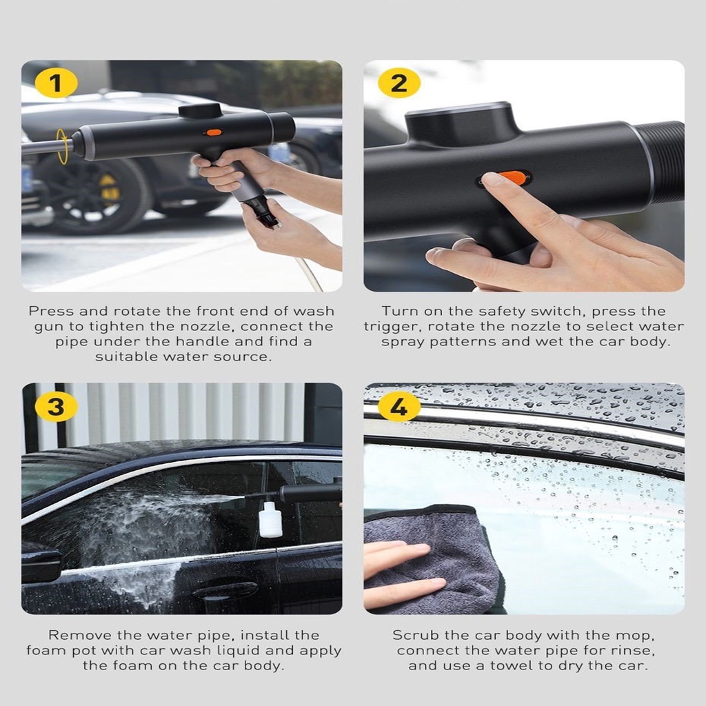 Máy phun tăng áp rửa xe ô tô sử dụng pin sạc Baseus Dual Power Portable Electric Car Wash Spray Nozzle