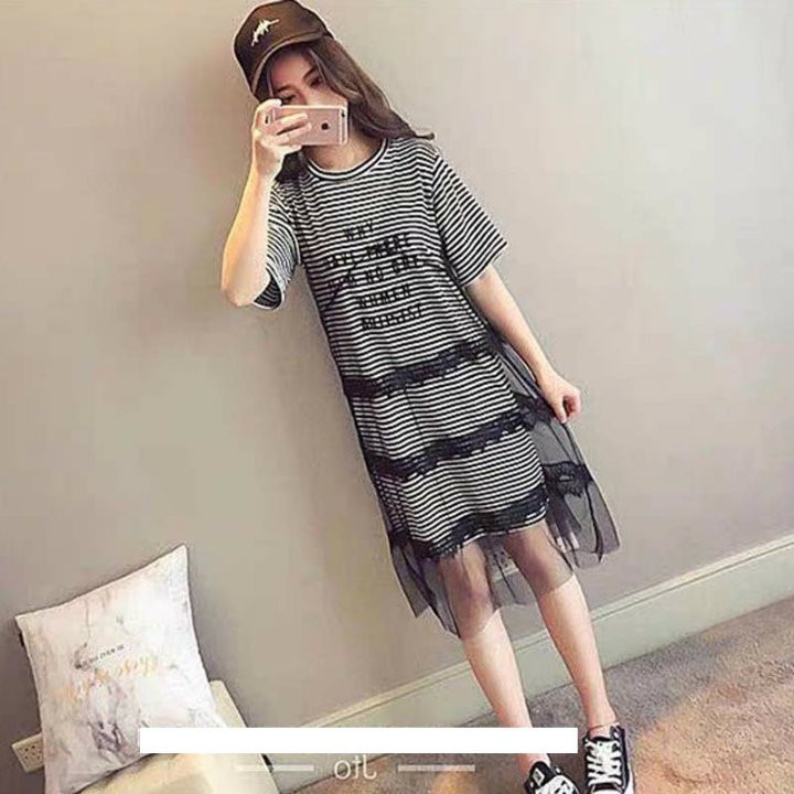 đầm suông sọc ngang phối lưới Mã: DA5196