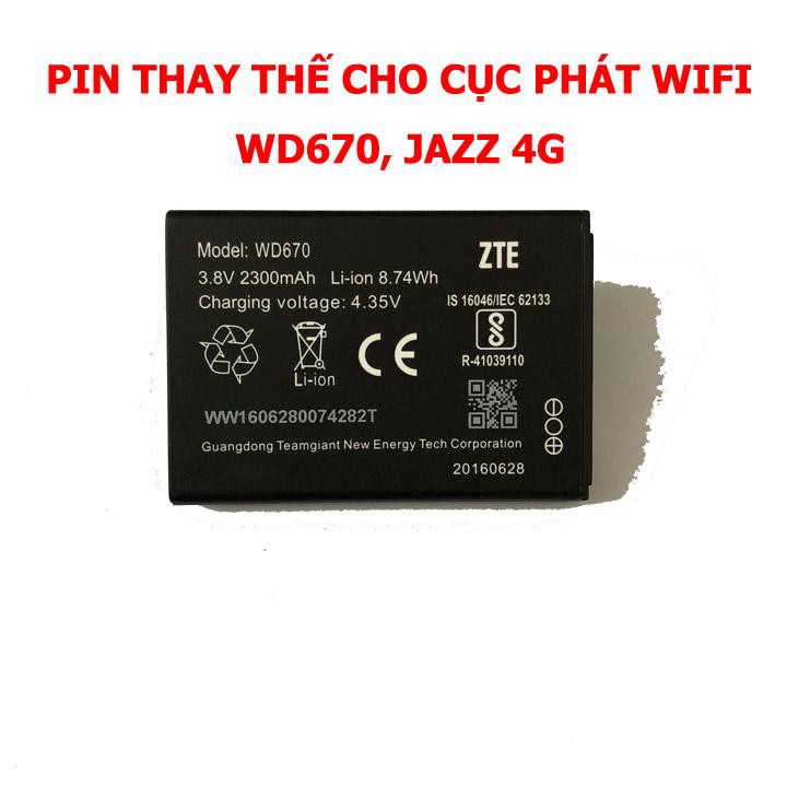 Pin Cục Phát Wifi Di Động 3G 4G ZTE, WD670 Pin trâu pin zin theo máy