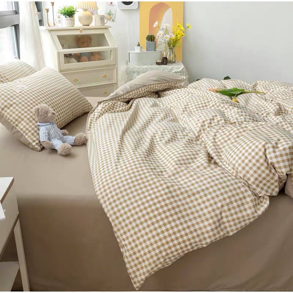 Bộ 4 Món Vỏ Chăn Ga Gối Cotton Tici Kẻ Caro Vintage Trẻ Trung Năng Động Cao Cấp Nhập Khẩu Size m6 m8 2m2 Napbedding