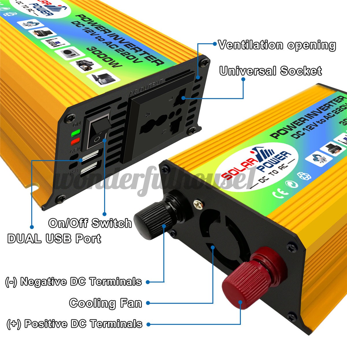 POWER ACTUAL PEAK Thiết Bị Chuyển Đổi Năng Lượng Mặt Trời 3000w 12v-220v 3000w Cho Xe Hơi