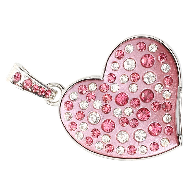 16 GB USB 2.0 Glitter Rhinestone Heart Style Flash Memory Drive Flash Disk Pen Drive - Pink