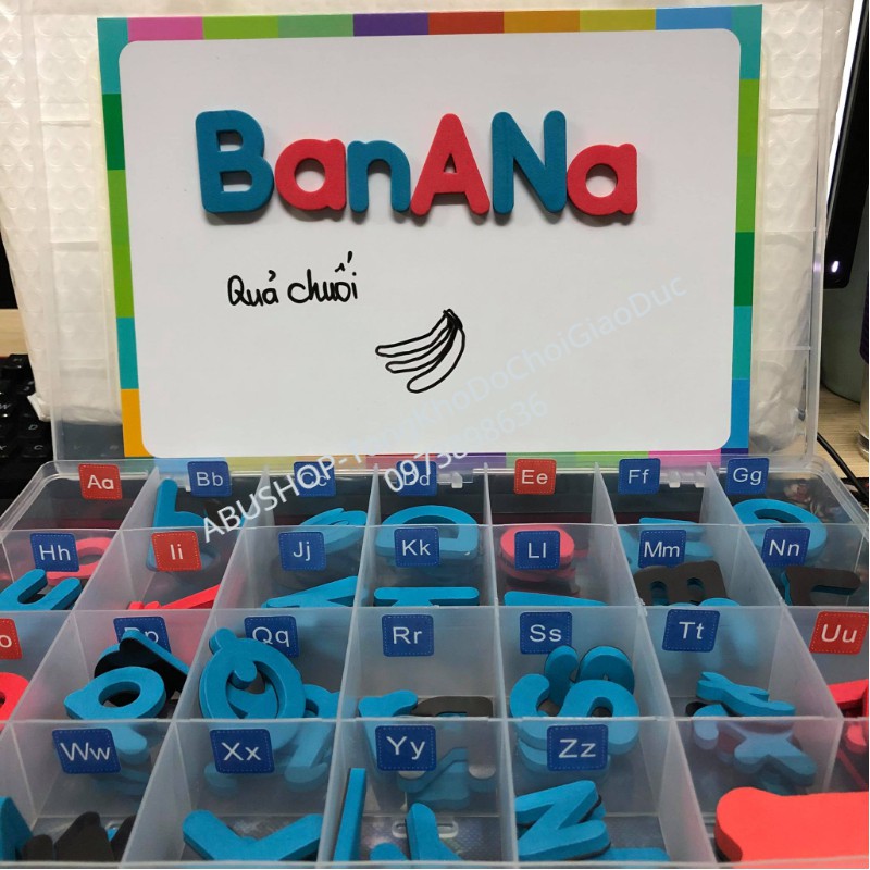 Bộ học chữ cái có nam châm, FULL dán tủ cao cấp bọc bạc