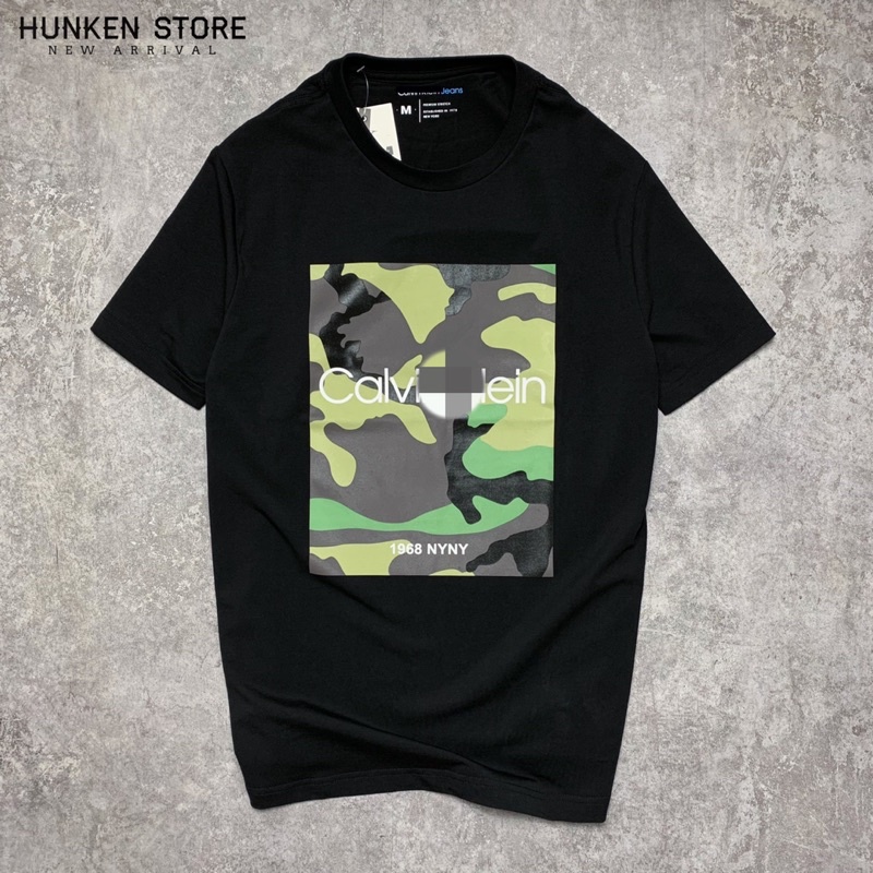 Áo thun nam CK in hình logo hoạ tiết Camo phông đẹp cổ tròn tay ngắn pull rằn ri trắng đen Cotton cao cấp | HunKen Store
