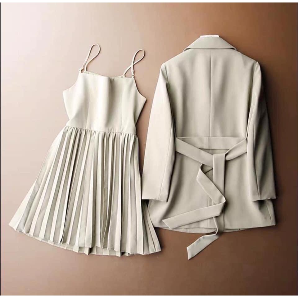 Set vest 3 món : Áo vest + váy dây + đai thắt