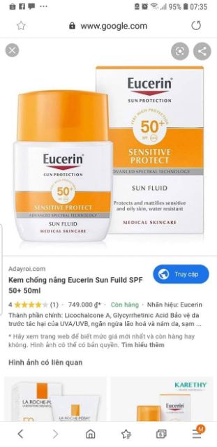 Kem chống nắng Eucerin Sun Fluid Mattifying SPF 50+