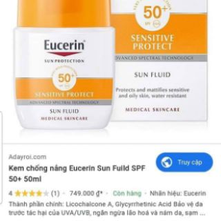 Kem chống nắng Eucerin Sun Fluid Mattifying SPF 50+