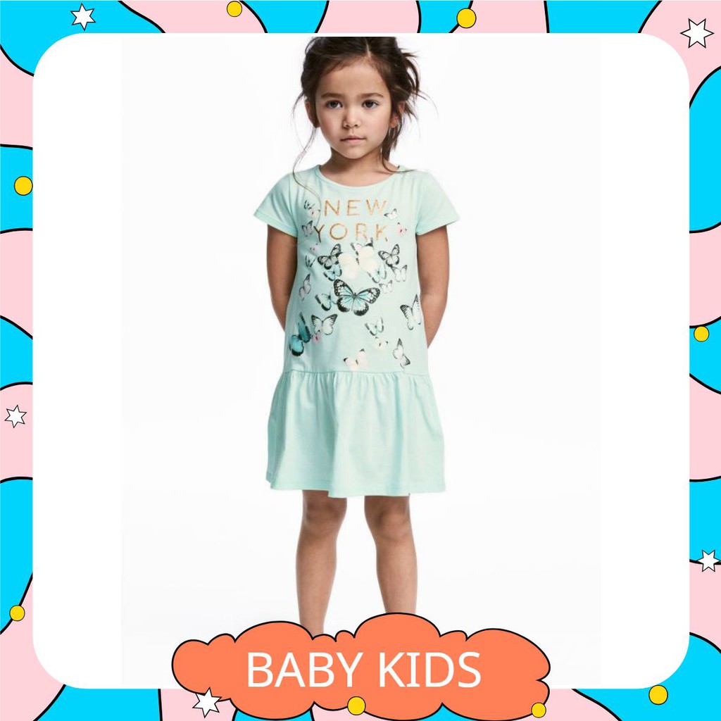 Váy đầm bé gái cộc tay BG cotton hình in công chúa Elsa 2-10 tuổi