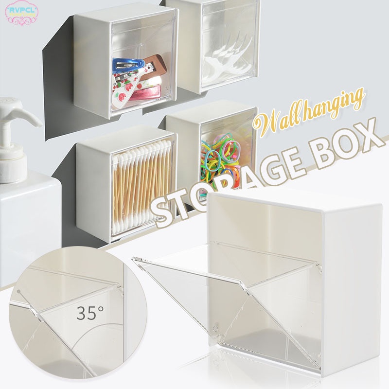 Hộp đựng tăm bông gắn tường có nắp trong suốt đa năng