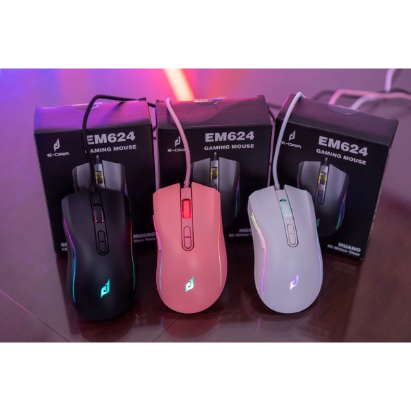 Chuột chơi game có dây E-Dra EM624 Black - Màu đen - Độ bền 50 triệu lượt click - 12000 DPI - LED RGB