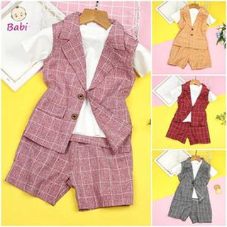 361656 Set 3 Món Vest Sọc Cho Bé Gái mix Quần Shorts Sành Điệu (1 - 12 tuổi)