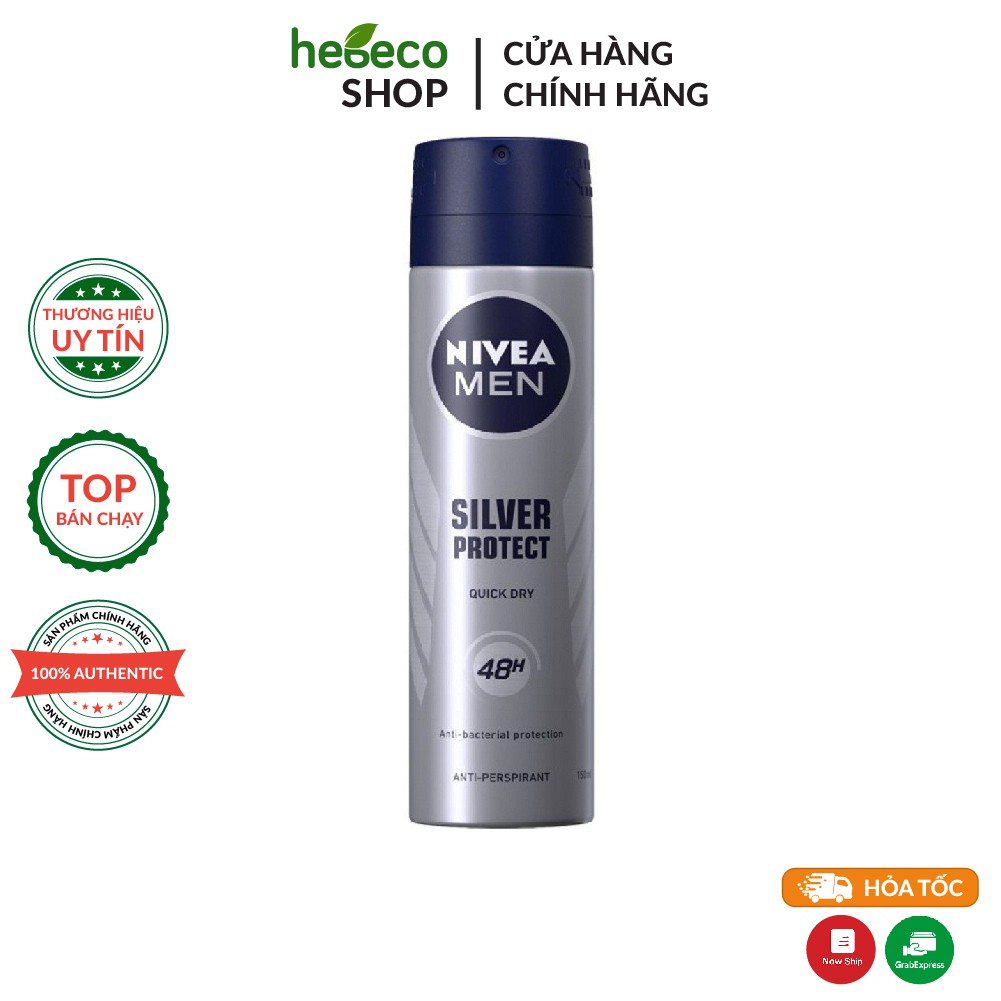 Xịt ngăn mùi và ngừa vi khuẩn NIVEA MEN Silver Protect 150ml - Hàng Chính Hãng