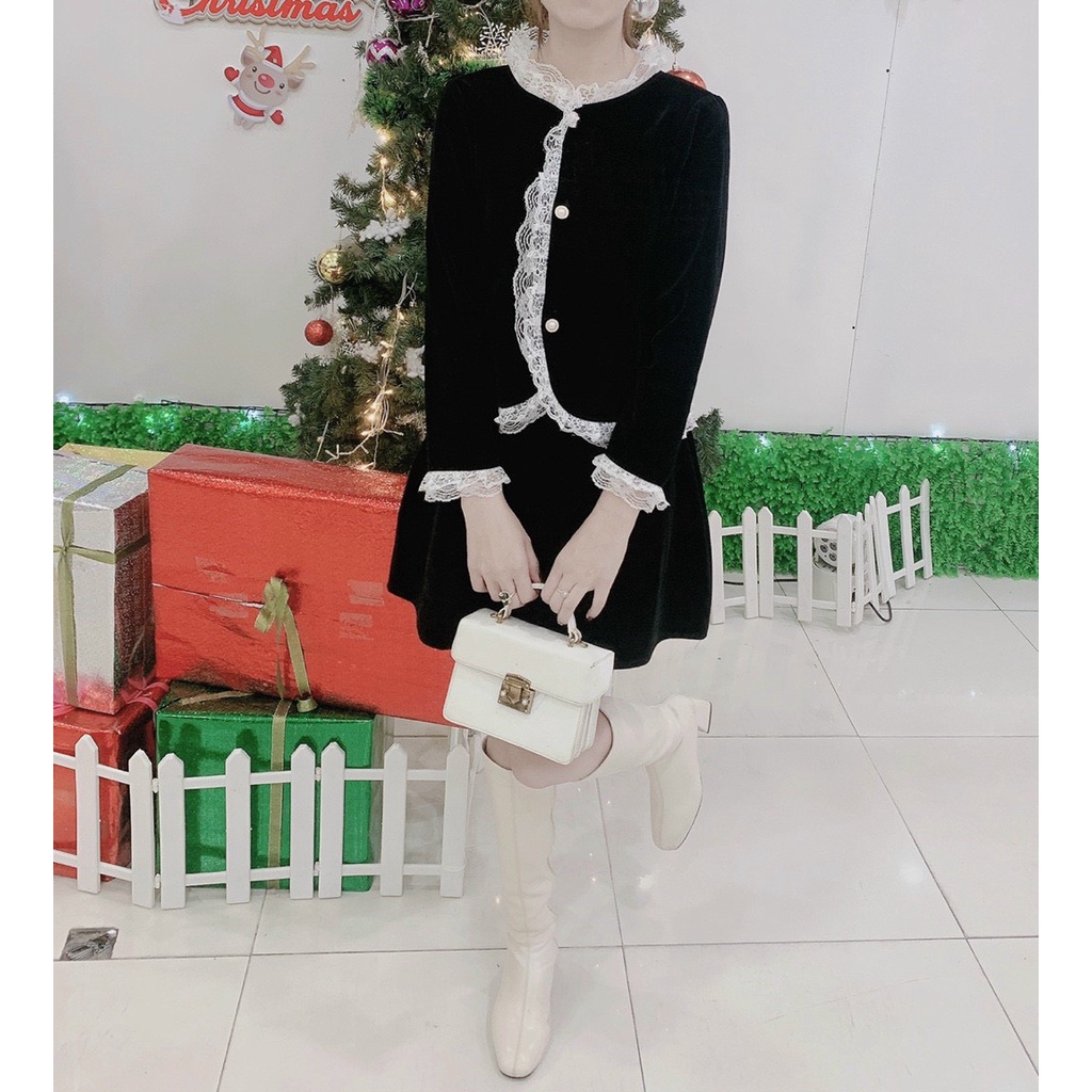 Sét váy nhung ren sang chảnh