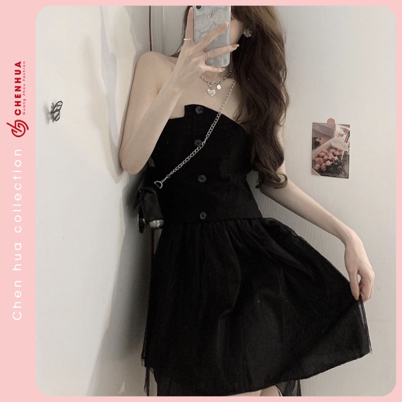 Váy cúp ngực HUAHUA đầm bánh bèo dáng xòe hai lớp dễ thương VT31