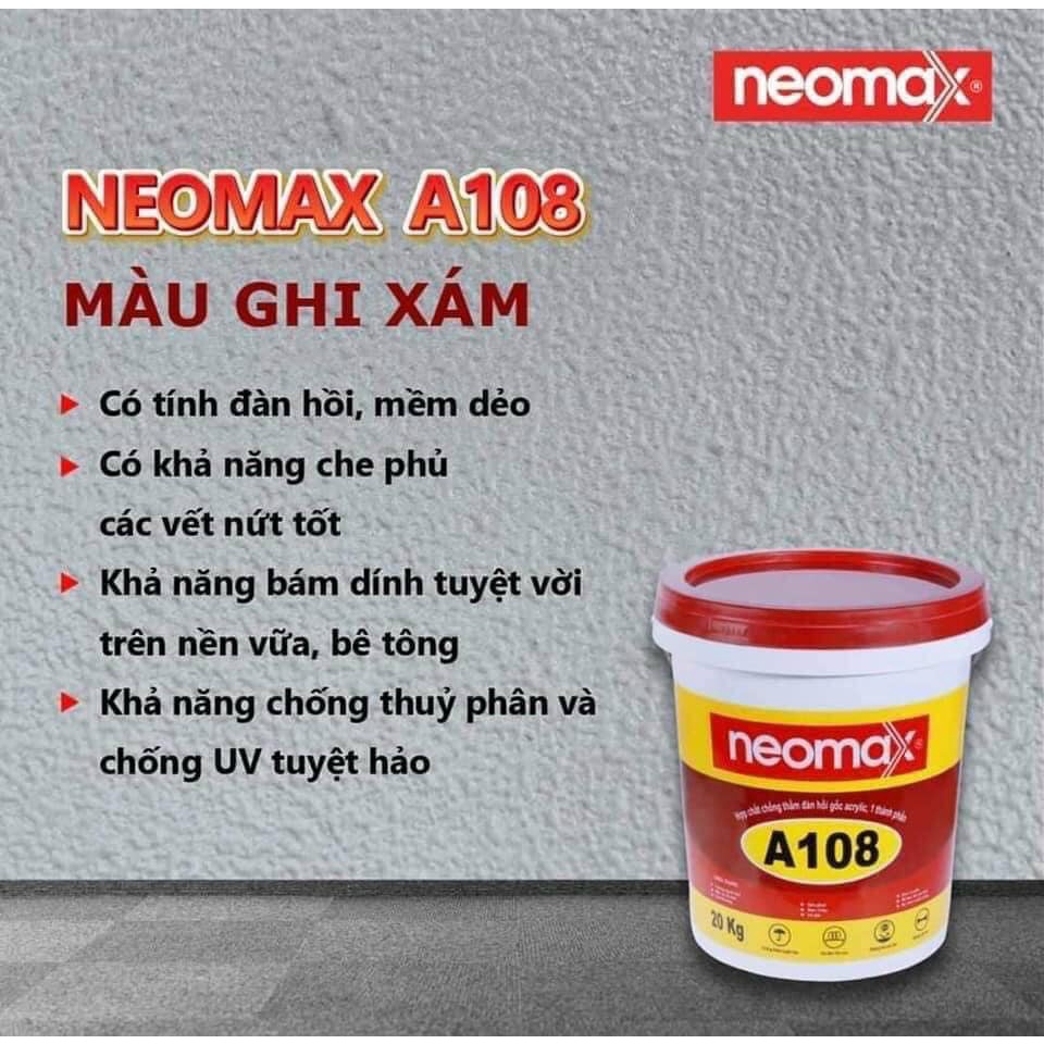 Sơn chống thấm Neomax A108 - Chống thấm tường gốc nhựa Acrylic - Thùng 20Kg - Màu Ghi
