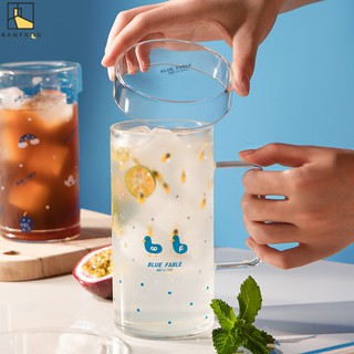 1 Cốc Thủy Tinh Uống Nước Dung Tích Lớn In Họa Tiết Dễ Thương Có Tay Cầm