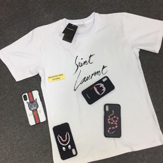 SLP - ÁO THUN NAM NỮ COTTON SAINT LAUREN, ĐEN VÀ TRẮNG CHỮ KÝ, ĐỦ TAGS, CAO CẤP, MỀM MÁT, MENSWEAR WOMENSWEAR TSHIRT