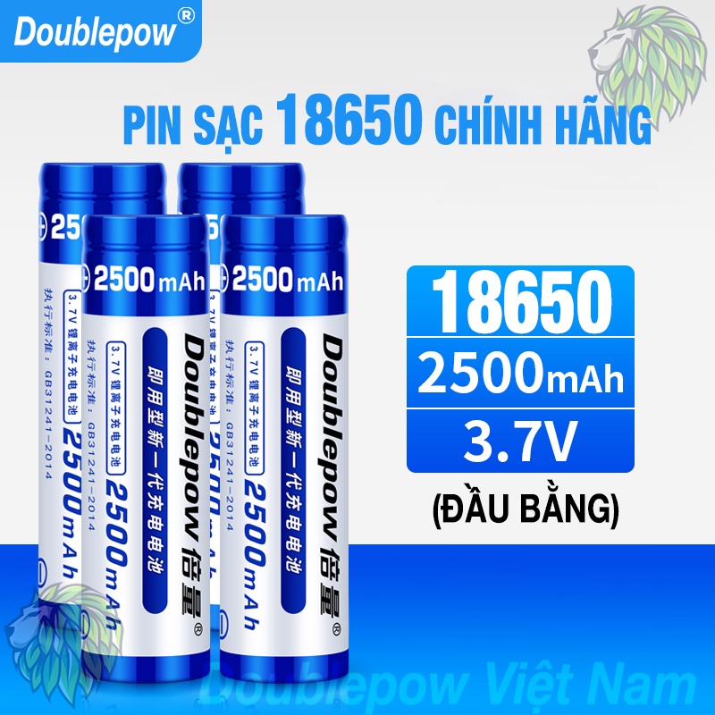 Pin Sạc 18650 Doublepow 2500mAh (Đầu bằng) cho đèn pin, đồ chơi trẻ em, thiết bị điện tử, micro, máy khoan