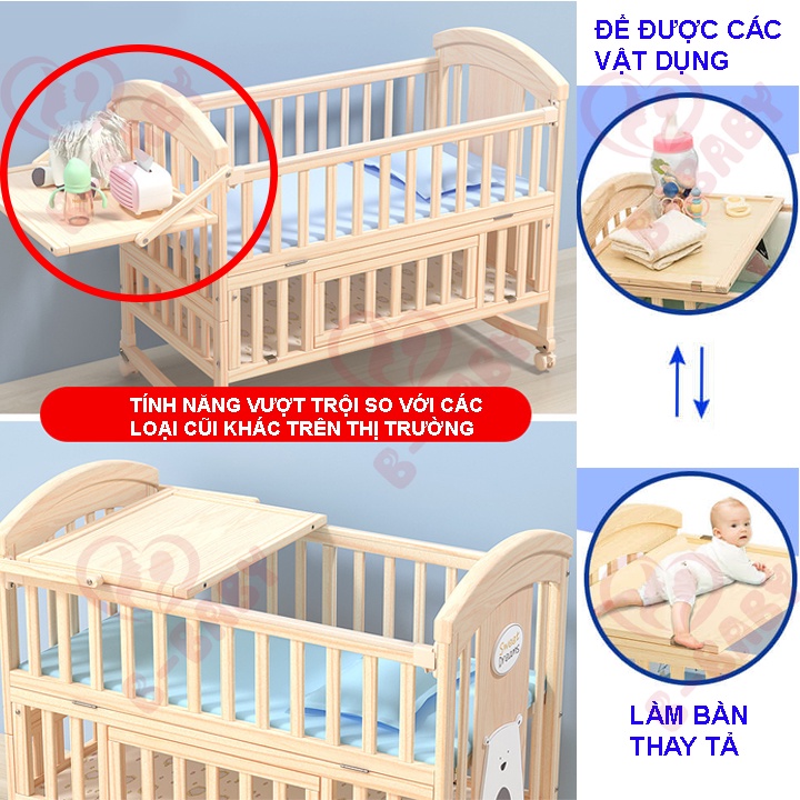 [RẺ NHẤT SÀN] Nôi Cũi Cho Bé B-BABY - Cũi Em Bé Đa Năng 6 Chế Độ Tiện Lợi Cho Mẹ và Bé - Bảo Hành 3 Năm