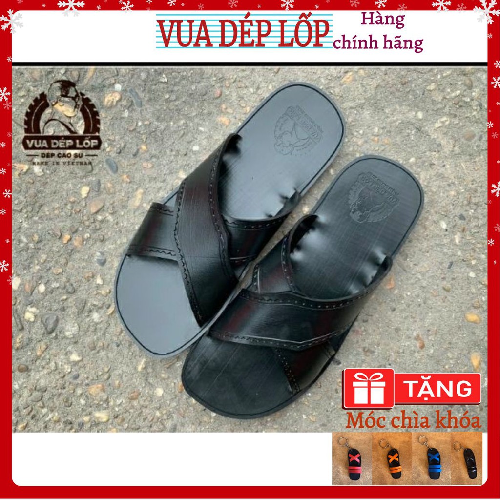 Dép cao su nam 2 quai chéo bản to làm thủ công từ lốp ô tô thương hiệu Vua dép lốp
