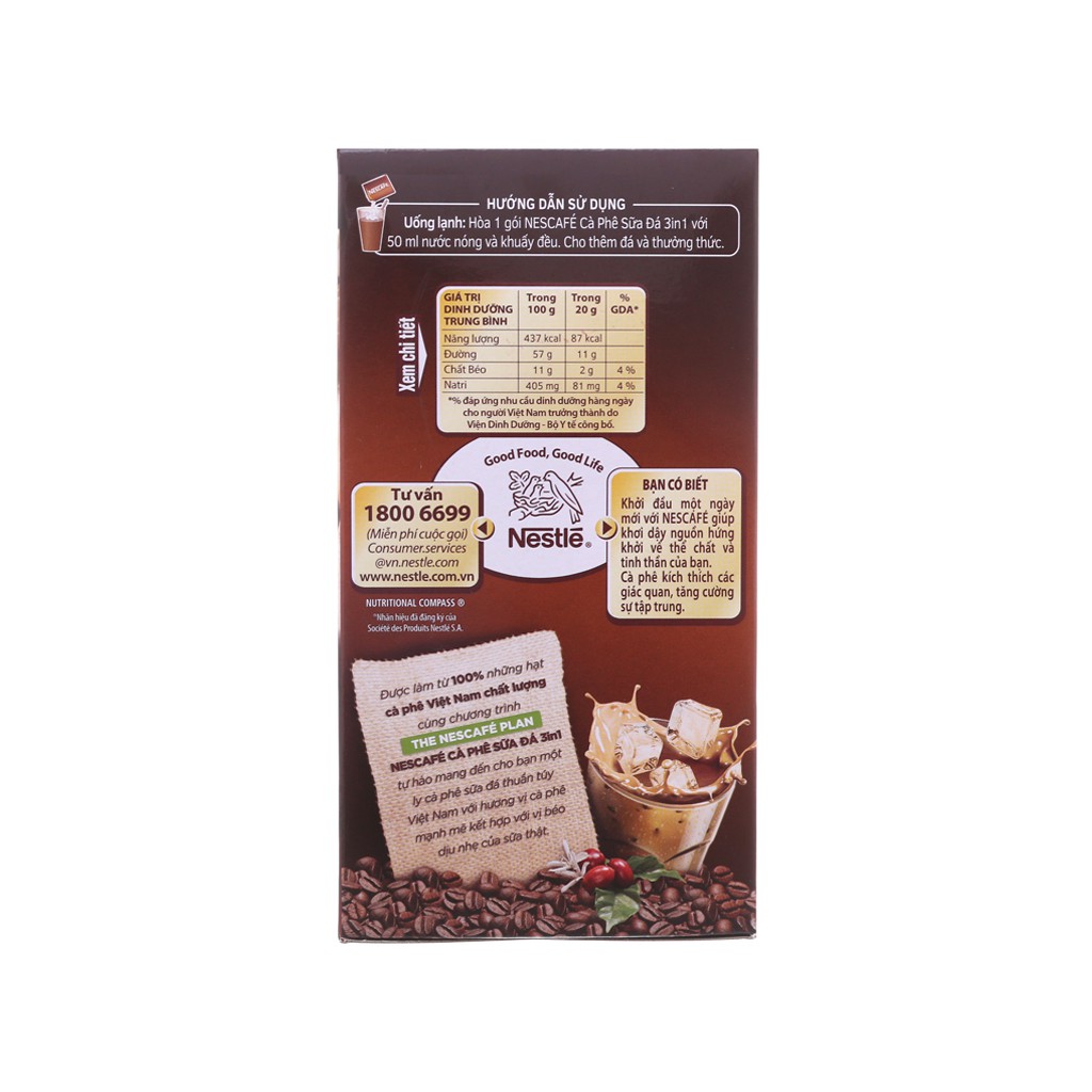 Cà phê sữa hòa tan NesCafé Cà phê sữa đá 3 in 1 200g (20g x 10 gói) hsd 2021