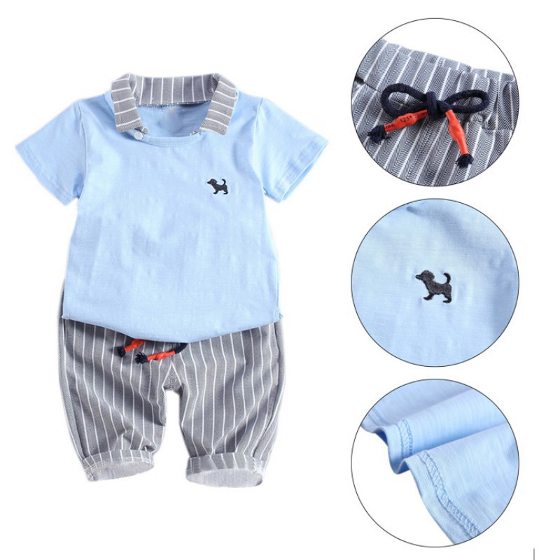 Set áo thun + quần short kẻ sọc cho bé trai