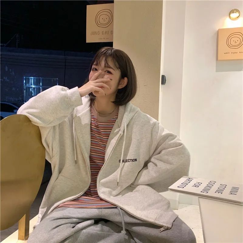 Áo Khoác Hoodie Tay Dài Dáng Rộng Thời Trang Mùa Thu Cho Nữ