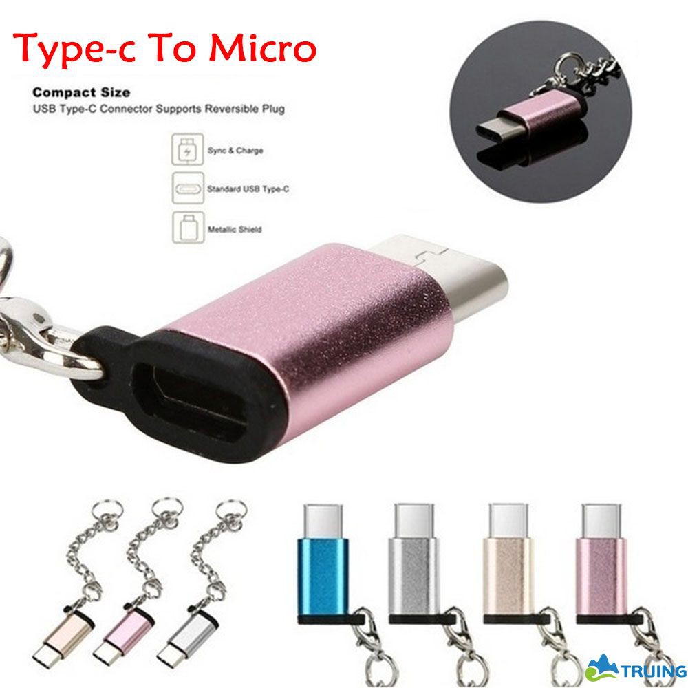 USB-C to Micro USB Adapter, Anti-lost Keychain USB Type-C to Micro USB Convert Connector truing