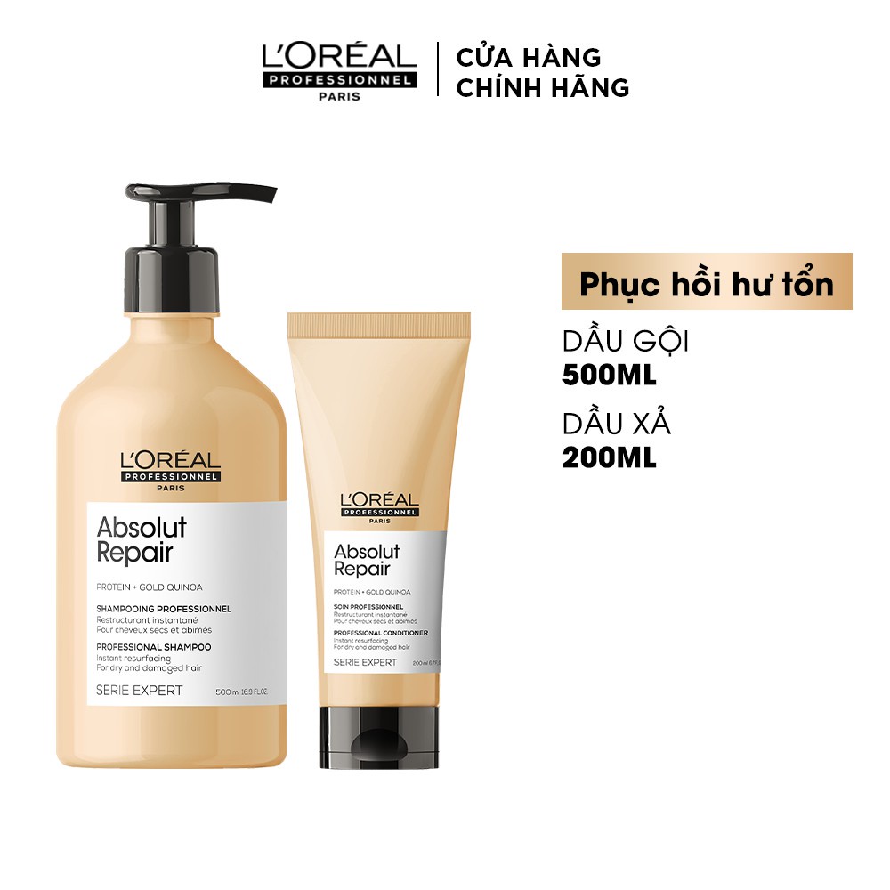 ✅✅ Hàng_Chính_Hãng_100% Dầu gội + Dầu xả nuôi dưỡng tóc hư tổn, khô sơ L'oreal Professionnel Repair Gold 500ml I 200ml