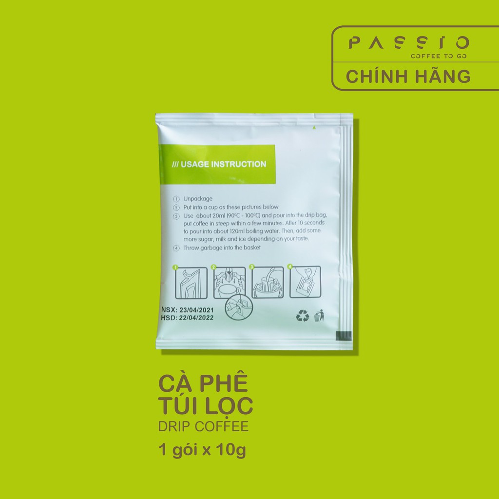 Cà phê túi lọc 100% nguyên chất rang mộc - Passio Coffee (1gói x 10g) | BigBuy360 - bigbuy360.vn