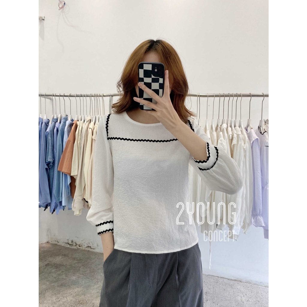 [2YOUNG] [ẢNH THẬT SHOP CHỤP] Áo kiểu tay dài hoạ tiết răng cưa ngang ngực A1011