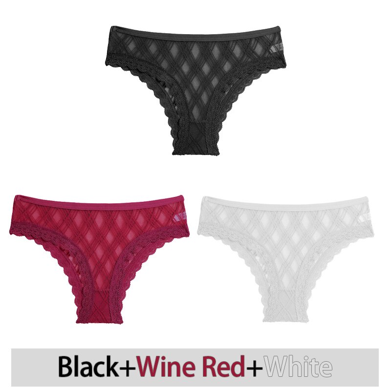 Set 3 quần lót FINETOO phối lưới xuyên thấu size M-2XL thời trang quyến rũ dành cho nữ