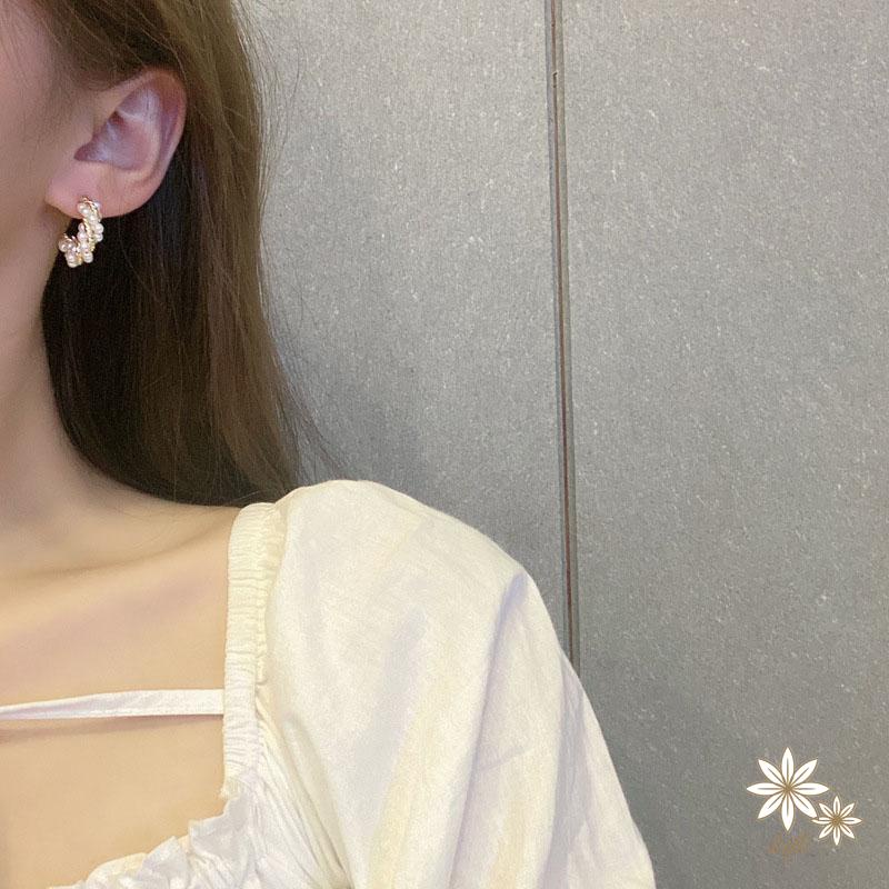 【kifli】Khuyên tai nữ hình chữ C đính ngọc trai thời trang