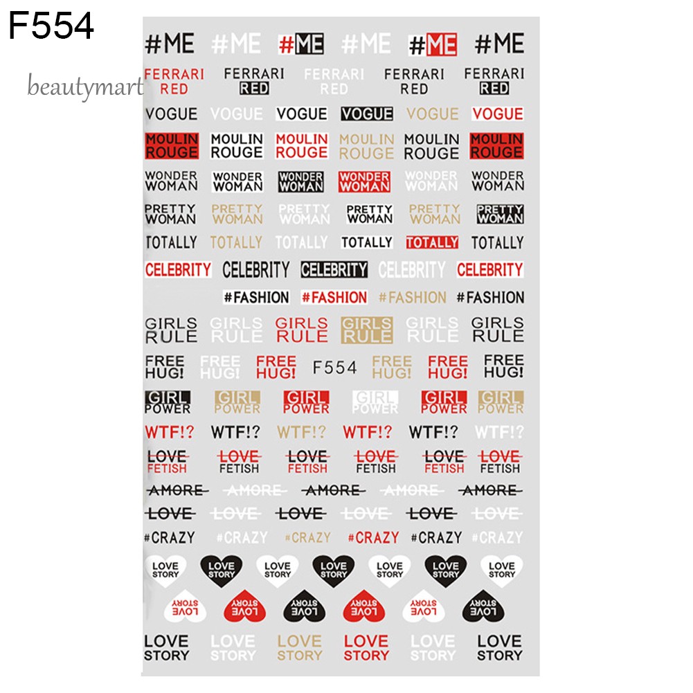 [Hàng mới về] Nhãn dán móng tay họa tiết chữ tiếng Anh/động vật/trái cây/lá 3D siêu mỏng