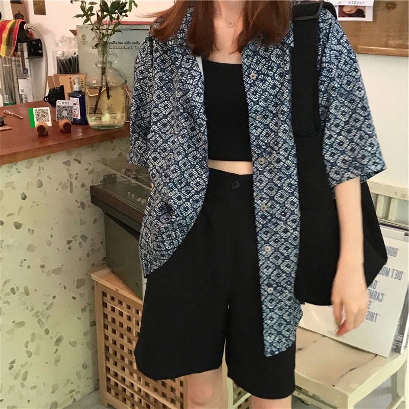Áo sơ mi nữ form rộng hoạ tiết caro, Áo sơ mi nữ tay ngắn học sinh sinh viên unisex Hàn Quốc