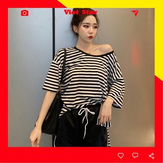 Set bộ áo thun form rộng trễ vai và quần short thể thao