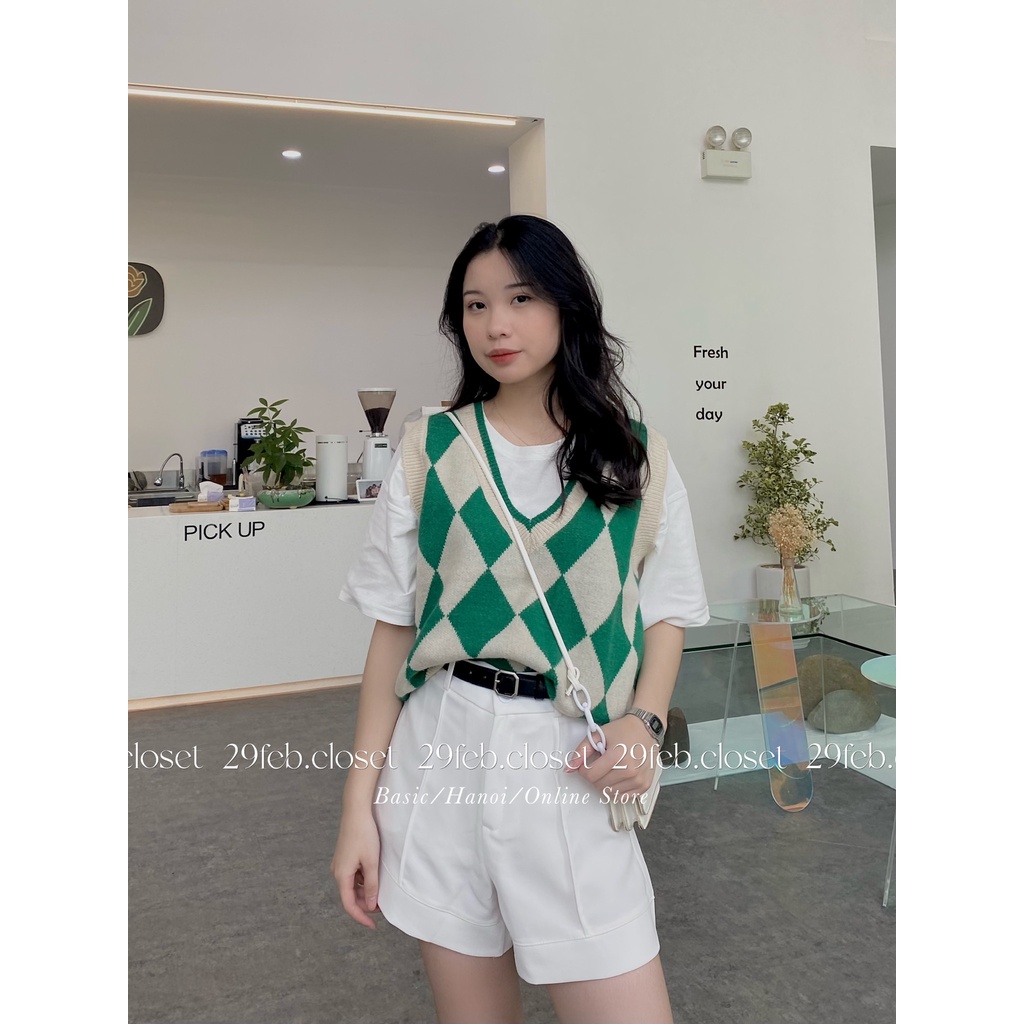 [Ảnh thật/Video] Áo gile len họa tiết trám dày dặn - 29feb.closet - A90