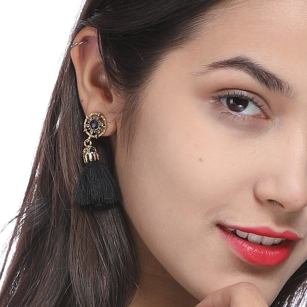 Hoa tai tua rua dài đính đá pha lê phong cách cổ điển