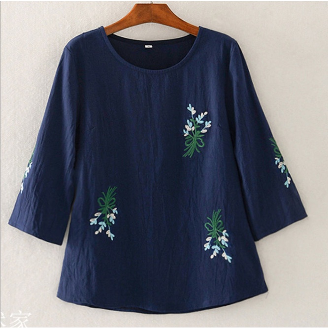 Áo trung niên nữ tay lỡ thêu hoa A93 - Shop thời trang trung tuổi mặc nhà cho mẹ, bà cao cấp sang trọng Bigsize giá rẻ