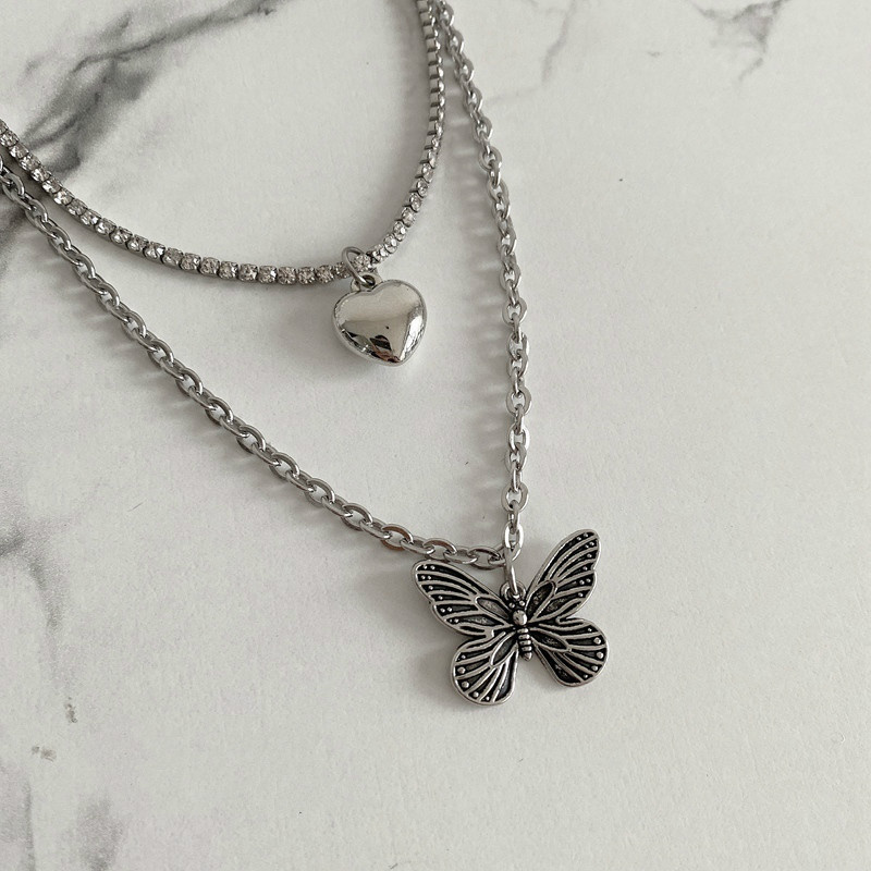 Vòng Cổ Hình Bướm Tình Yêu  191051Dây Chuyền Sợi Xích Đôi Phong Cách Hip Hop Thời Trang Cá Tính