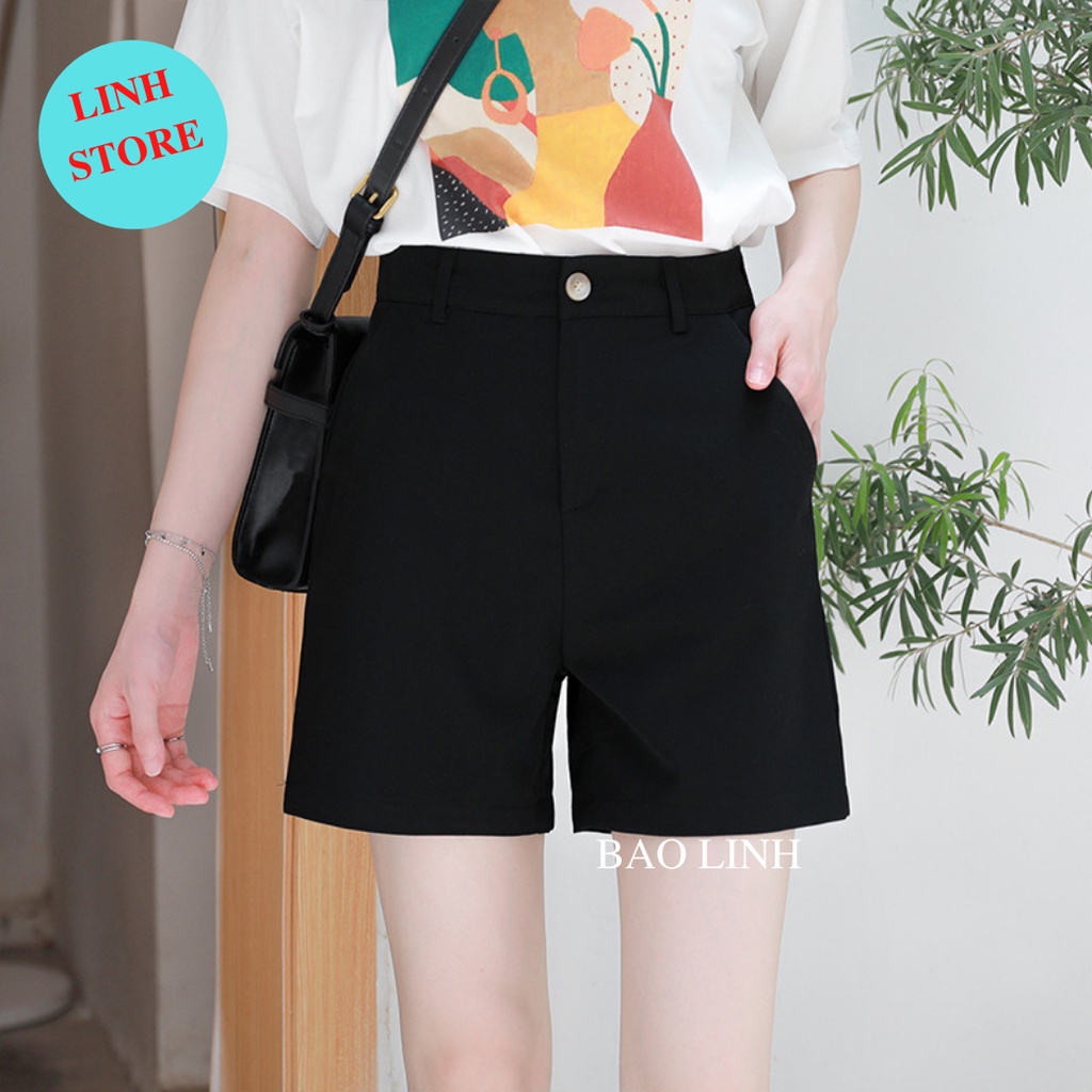 Quần Short Nữ Lưng Cao Linh Store Dáng Ngắn Khóa Thật Chất Liệu Umi Hàn Mặc Đi Làm Đi Học
