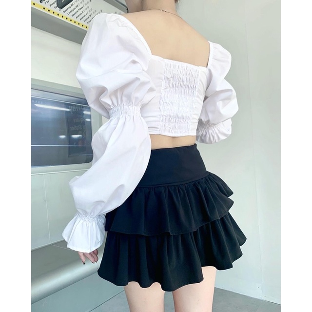GILL BABY | Áo croptop tay phồng nhún ngực thắt dây đi chơi hẹn hò (ROSIE TOP)