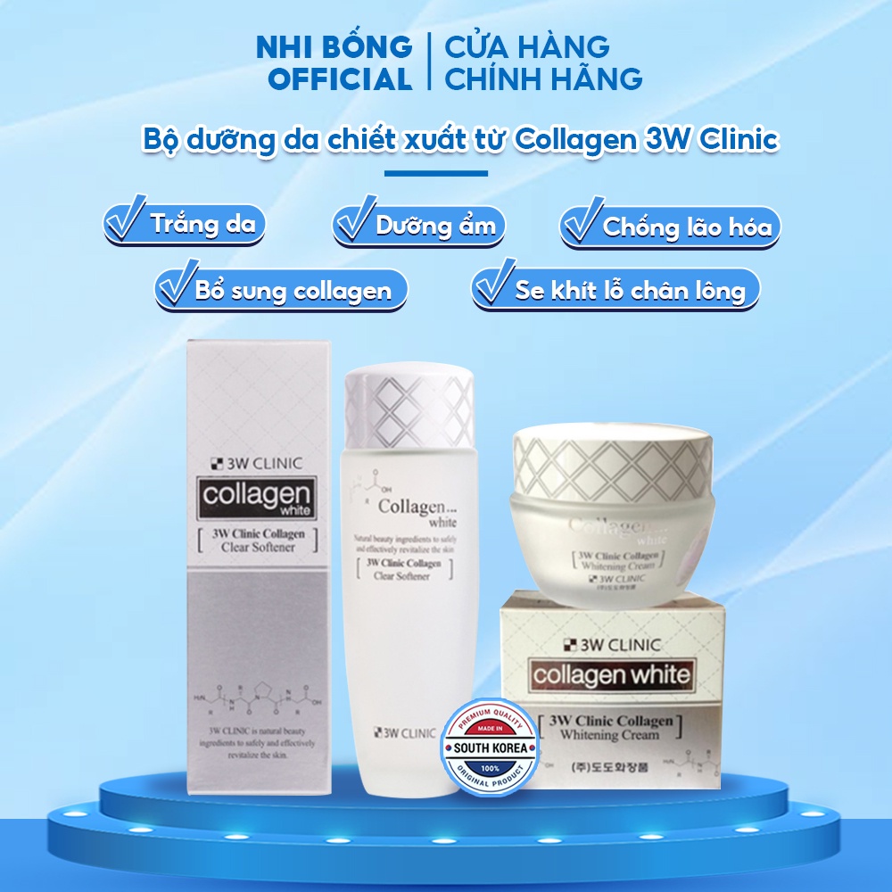 Bộ Trắng Da - Bộ Dưỡng Trắng Da Dưỡng Ẩm Chiết Xuất Từ Collagen 3w Clinic Hàn Quốc [NƯỚC HOA HỒNG+ KEM]